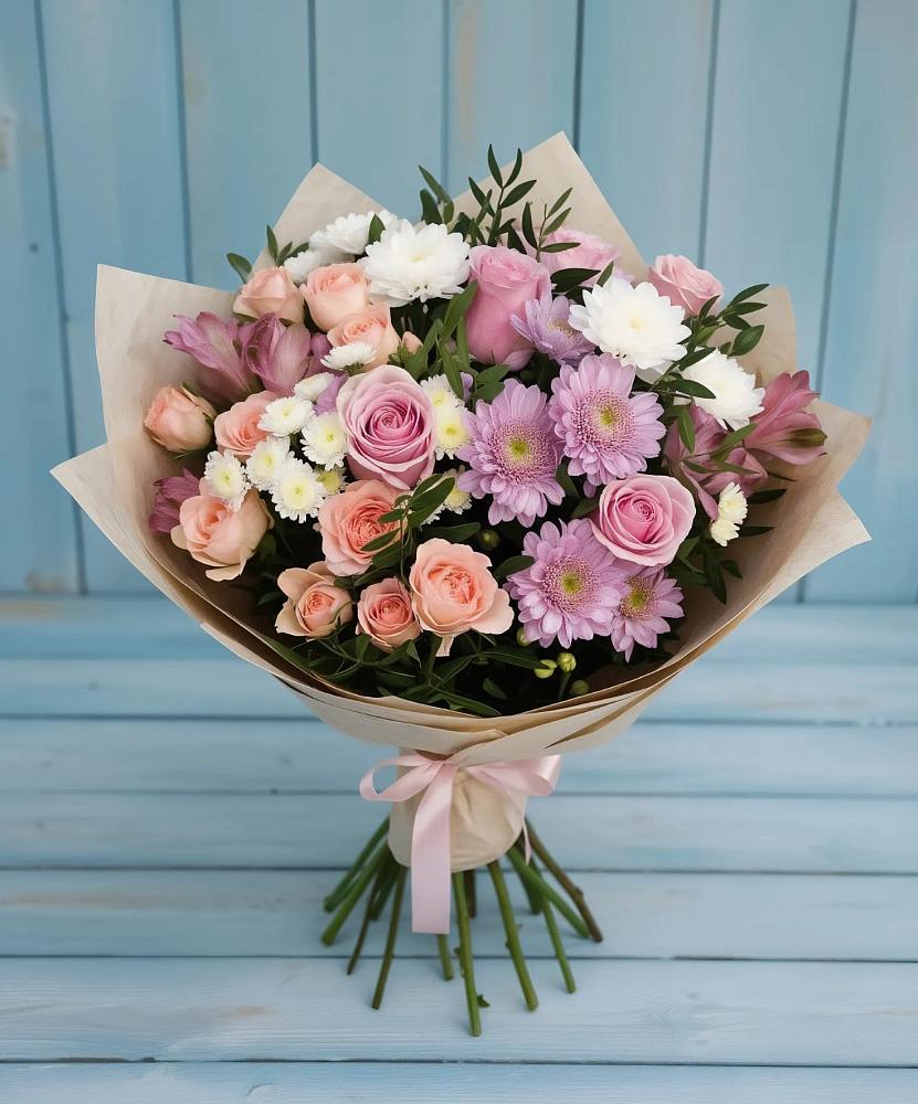 Букет цветов из: Хризантемы, Розы и Альстромерии в Прогрессе Ставропольского края