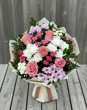Букет цветов из:  Альстромерии, Гвоздики, Розы и Хризантемы в Прогрессе Ставропольского края