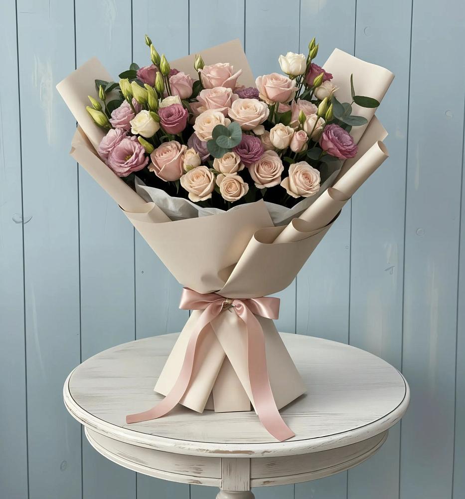 Букет цветов из: Розы и Лизиантусы в Прогрессе Ставропольского края