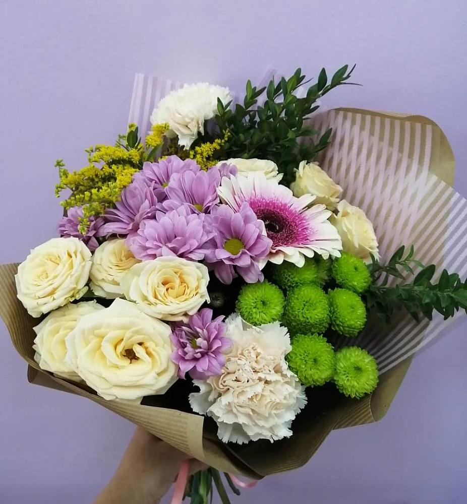 Букет цветов из: Хризантемы, Розы, Гвоздики и Герберы в Прогрессе Ставропольского края