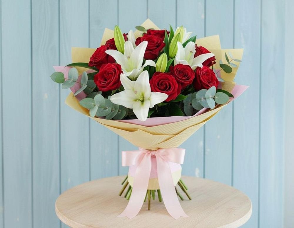 Букет цветов из: Лилии и Розы в Прогрессе Ставропольского края