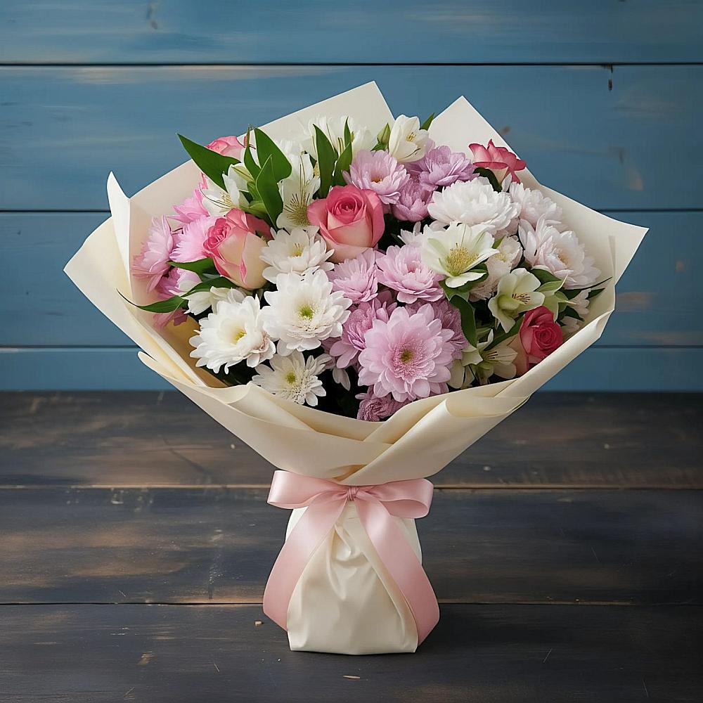 Букет цветов из: Хризантемы, Альстромерии и Розы в Прогрессе Ставропольского края